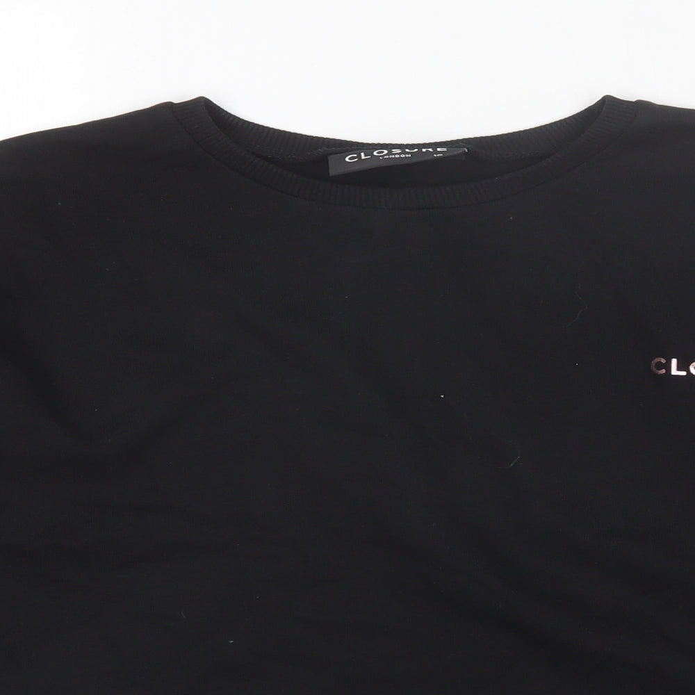 Closure Womens Black Round Neck  Cotton Pullover Jumper Size 10