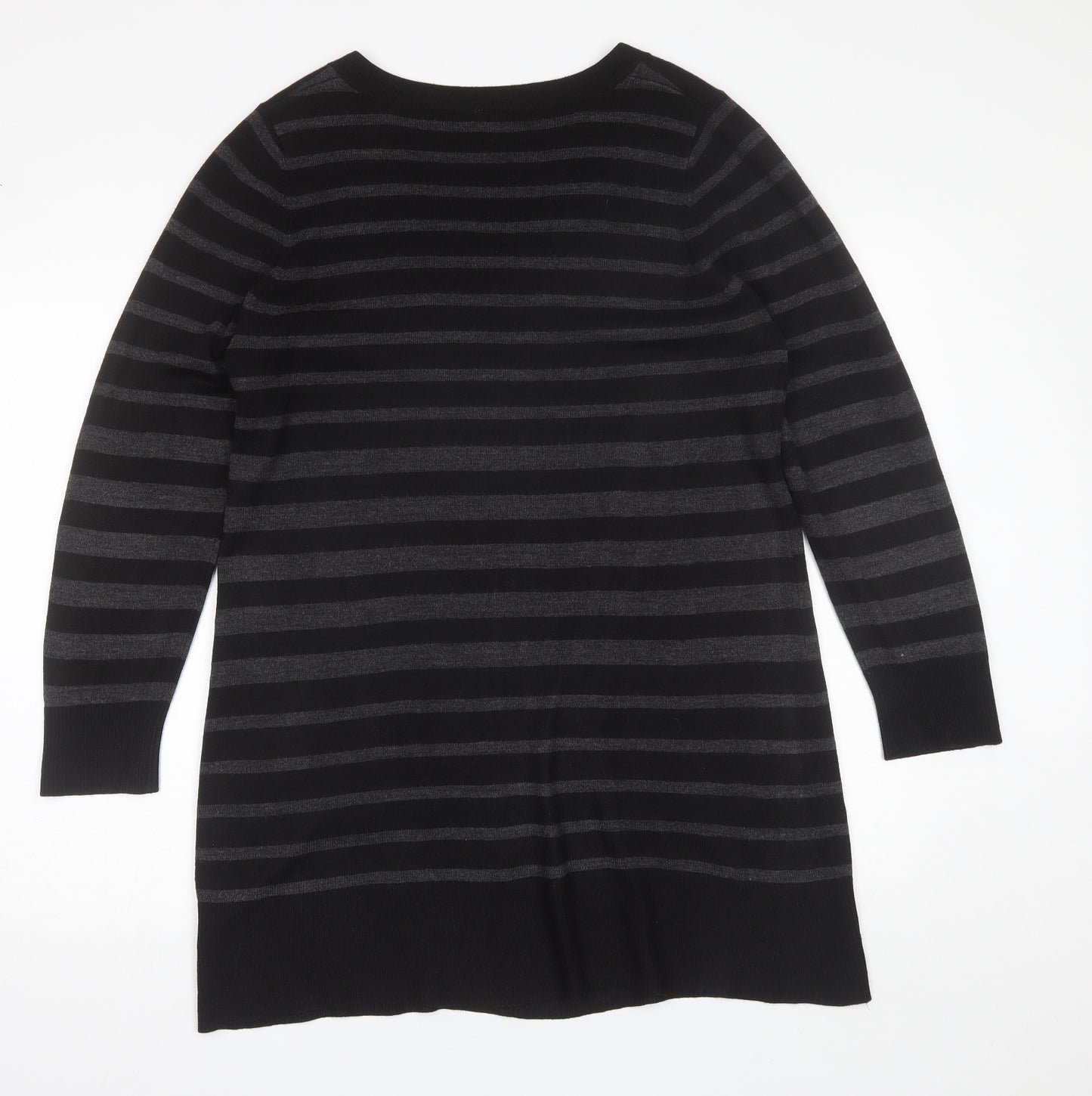 BHS Womens Black V-Neck Striped Acrylic Pullover Jumper Size 16