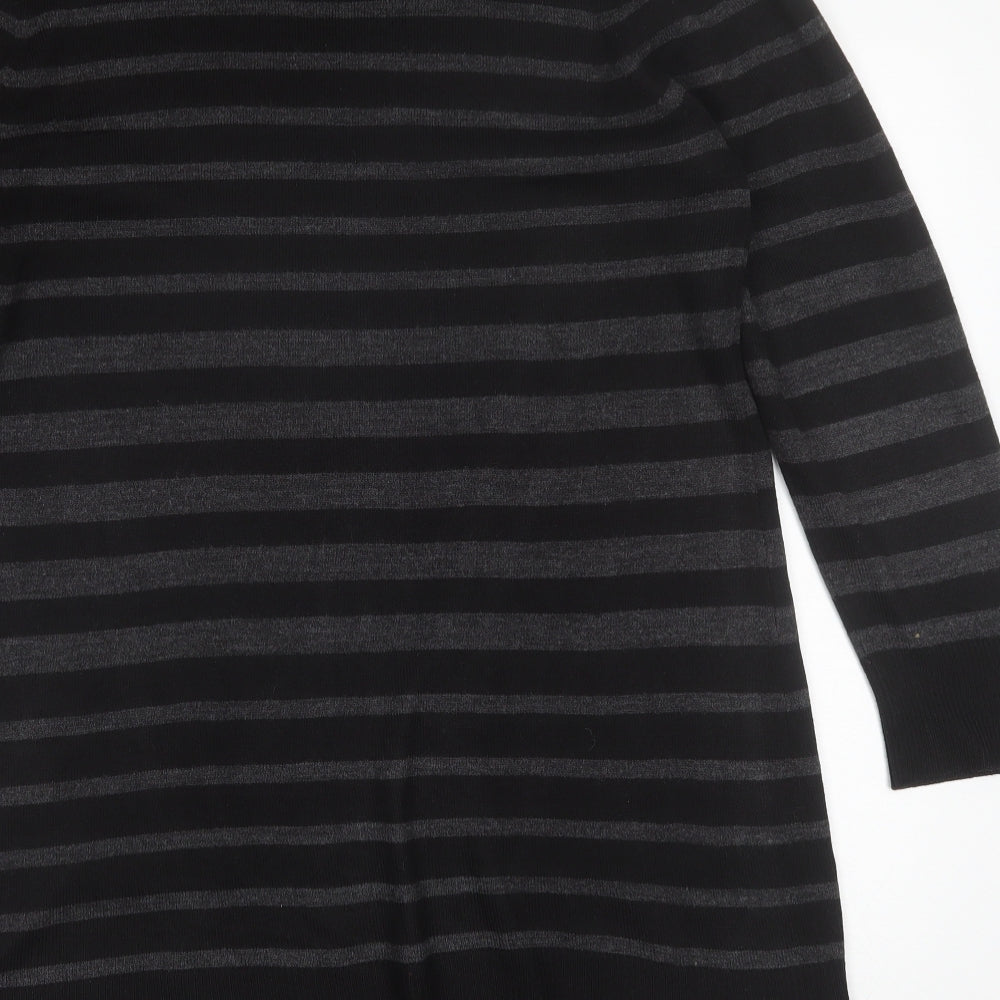 BHS Womens Black V-Neck Striped Acrylic Pullover Jumper Size 16