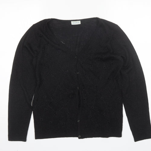 Soon Womens Black V-Neck  Viscose Cardigan Jumper Size S
