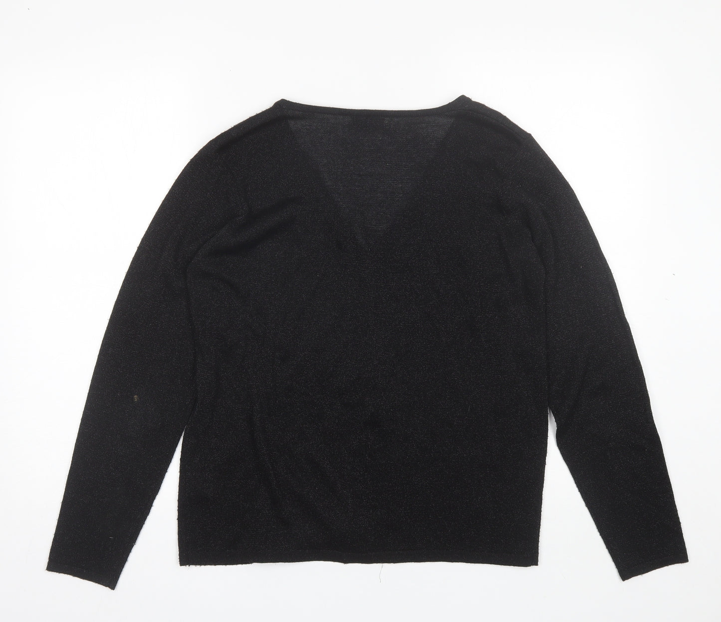 Soon Womens Black V-Neck  Viscose Cardigan Jumper Size S