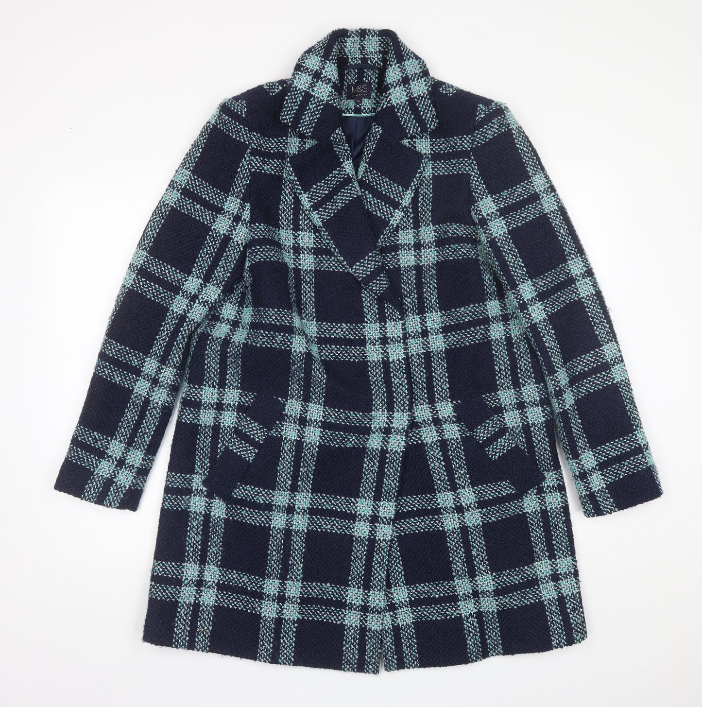 Marks and Spencer Womens Blue Plaid  Overcoat Jacket Size 12