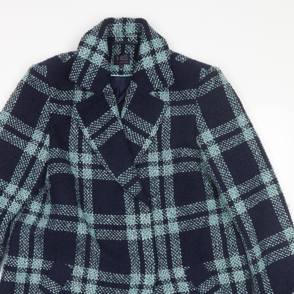 Marks and Spencer Womens Blue Plaid  Overcoat Jacket Size 12