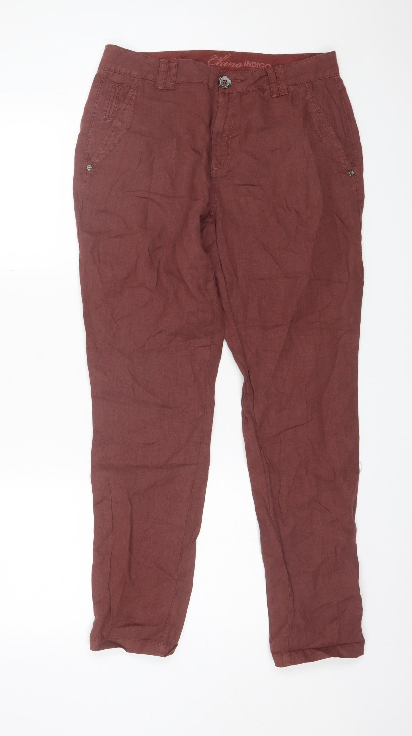 Indigo Collection Womens Red  Linen Chino Trousers Size 8 L29 in Regular