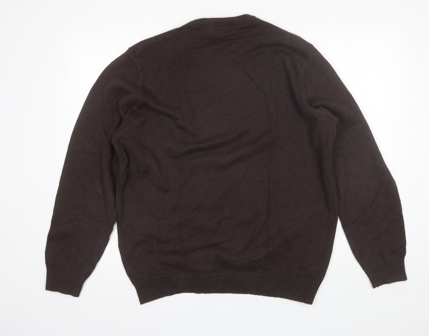 Maine Mens Brown Round Neck  Cotton Pullover Jumper Size L