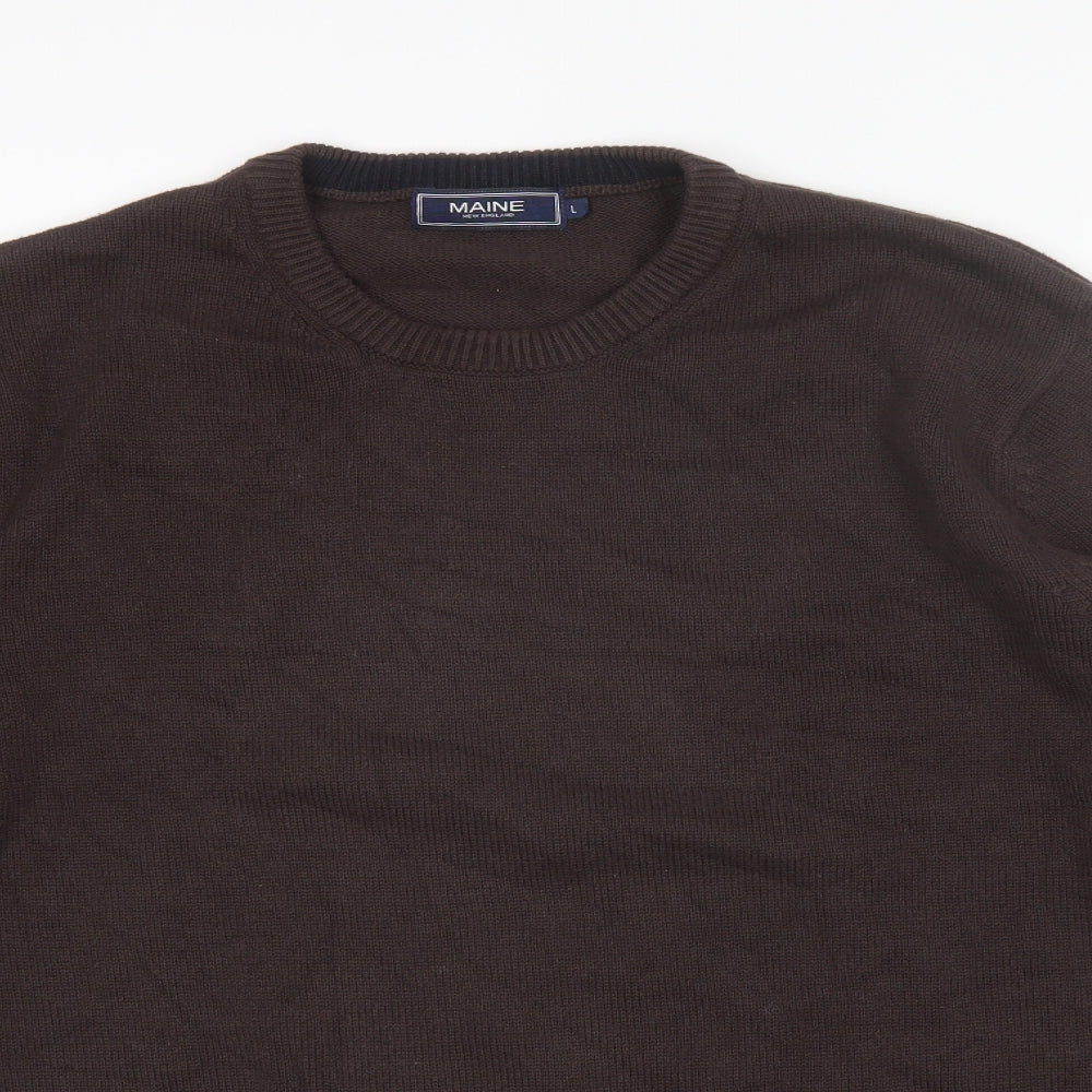 Maine Mens Brown Round Neck  Cotton Pullover Jumper Size L
