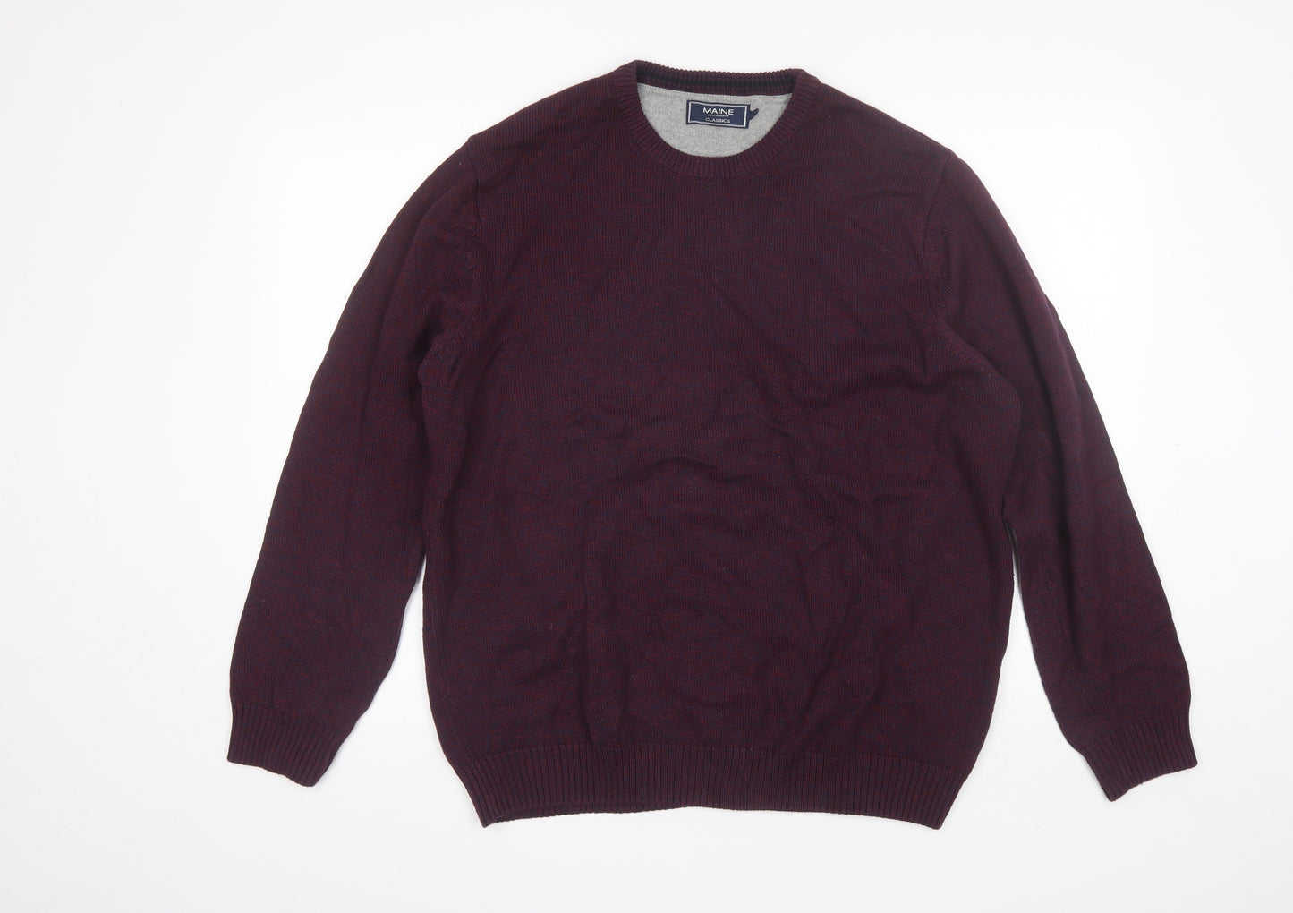 Maine Mens Purple Round Neck  Cotton Pullover Jumper Size L