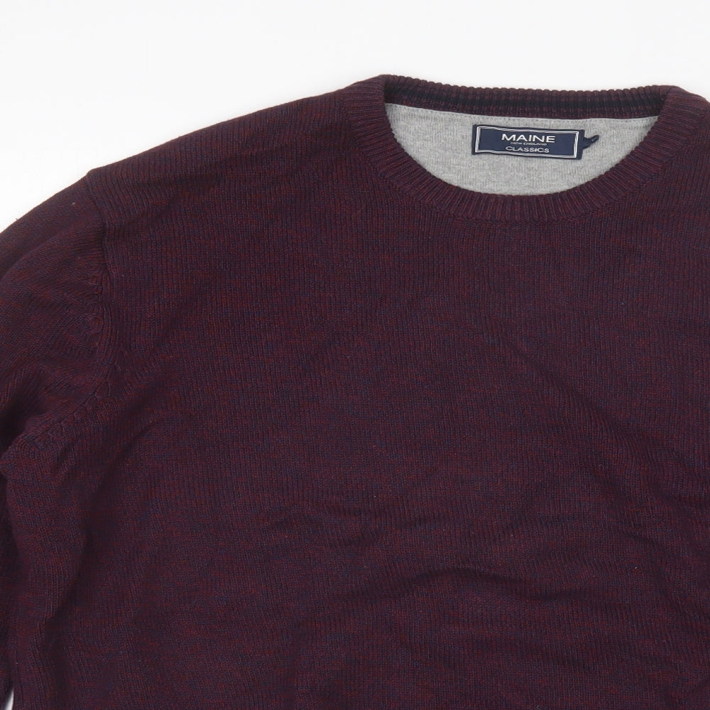 Maine Mens Purple Round Neck  Cotton Pullover Jumper Size L