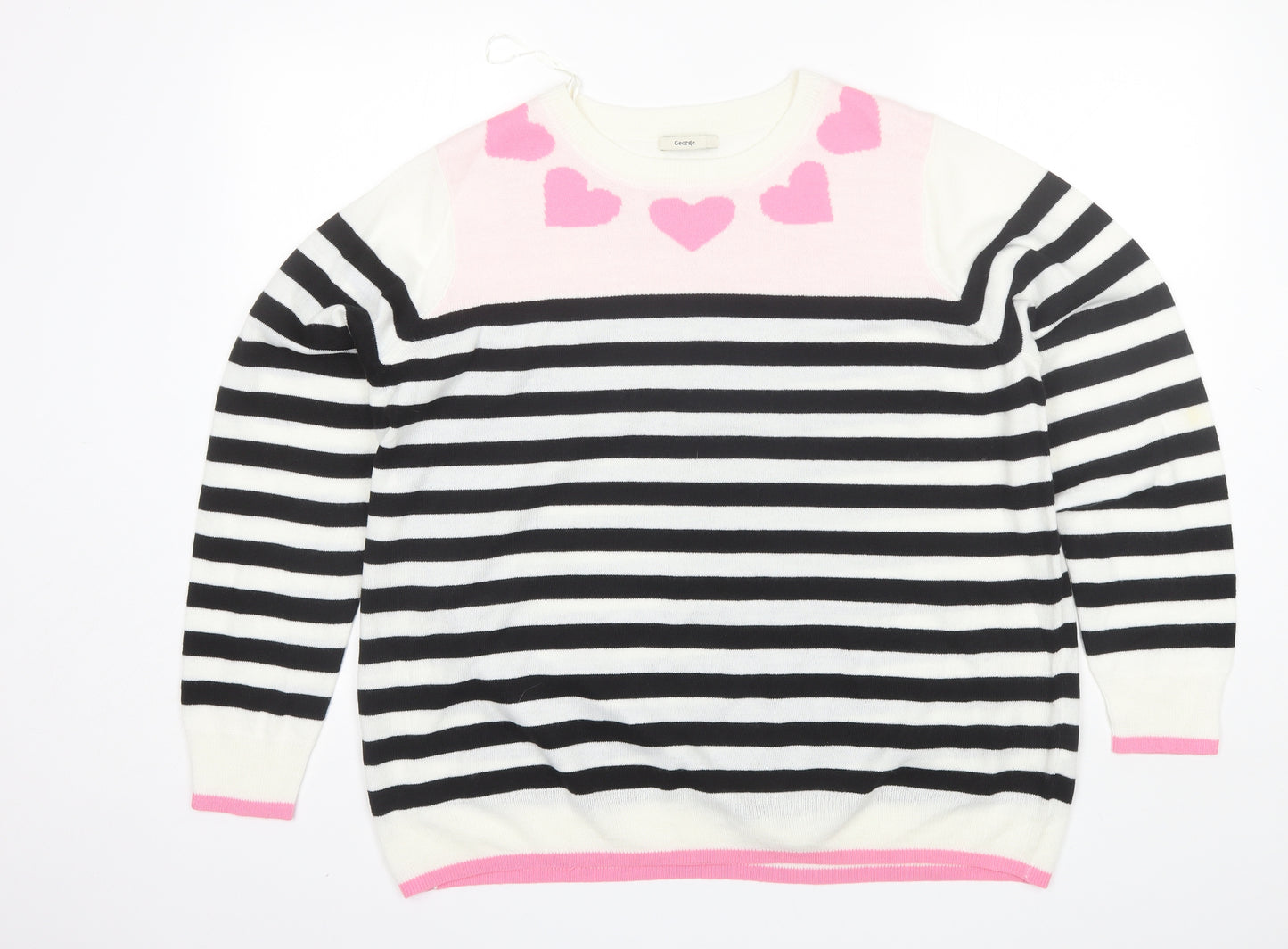 George Womens White Round Neck Striped Acrylic Pullover Jumper Size 22