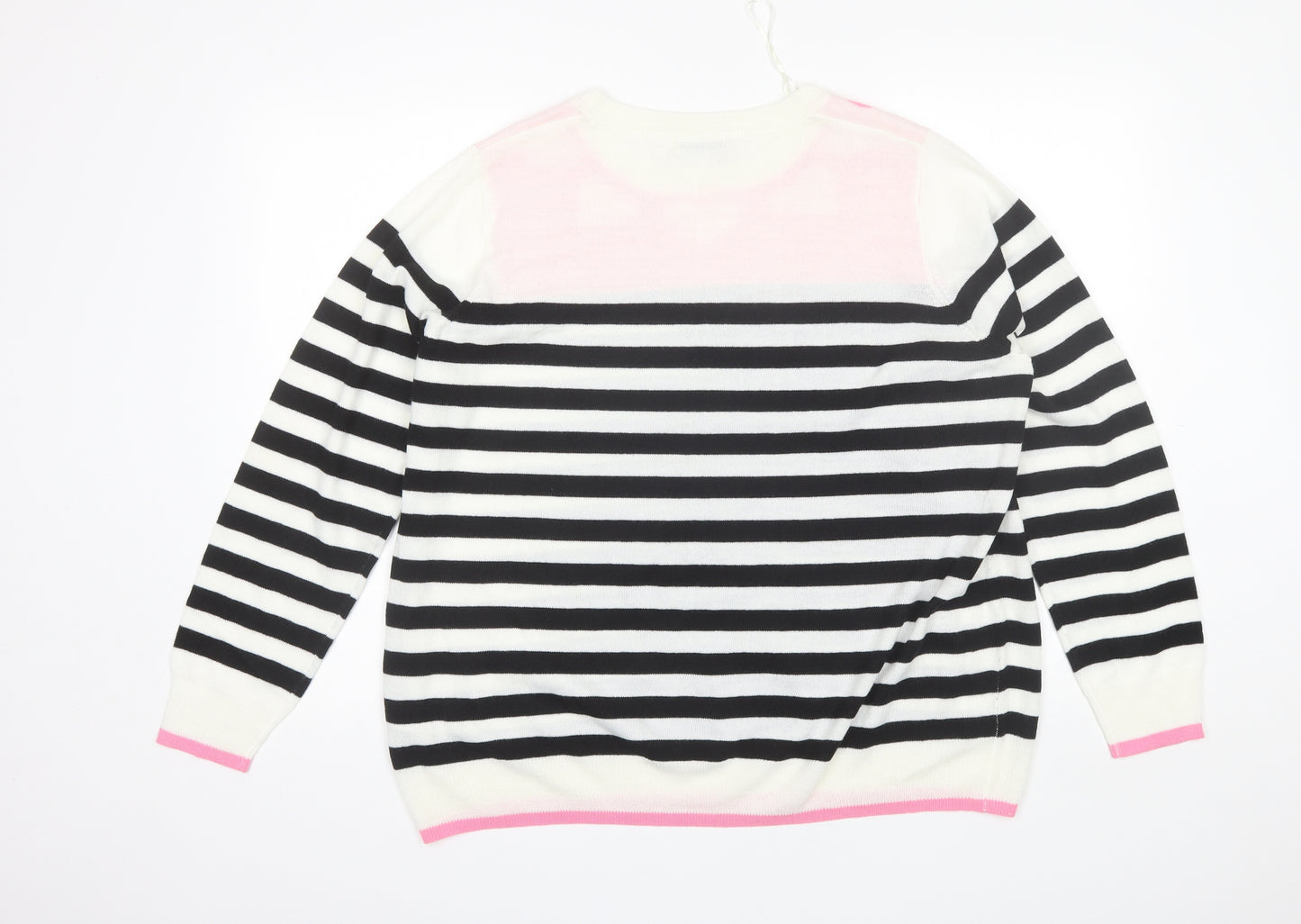 George Womens White Round Neck Striped Acrylic Pullover Jumper Size 22