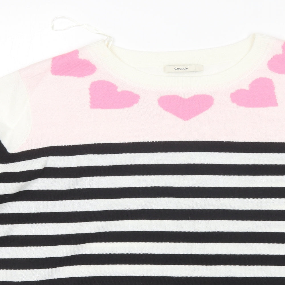 George Womens White Round Neck Striped Acrylic Pullover Jumper Size 22