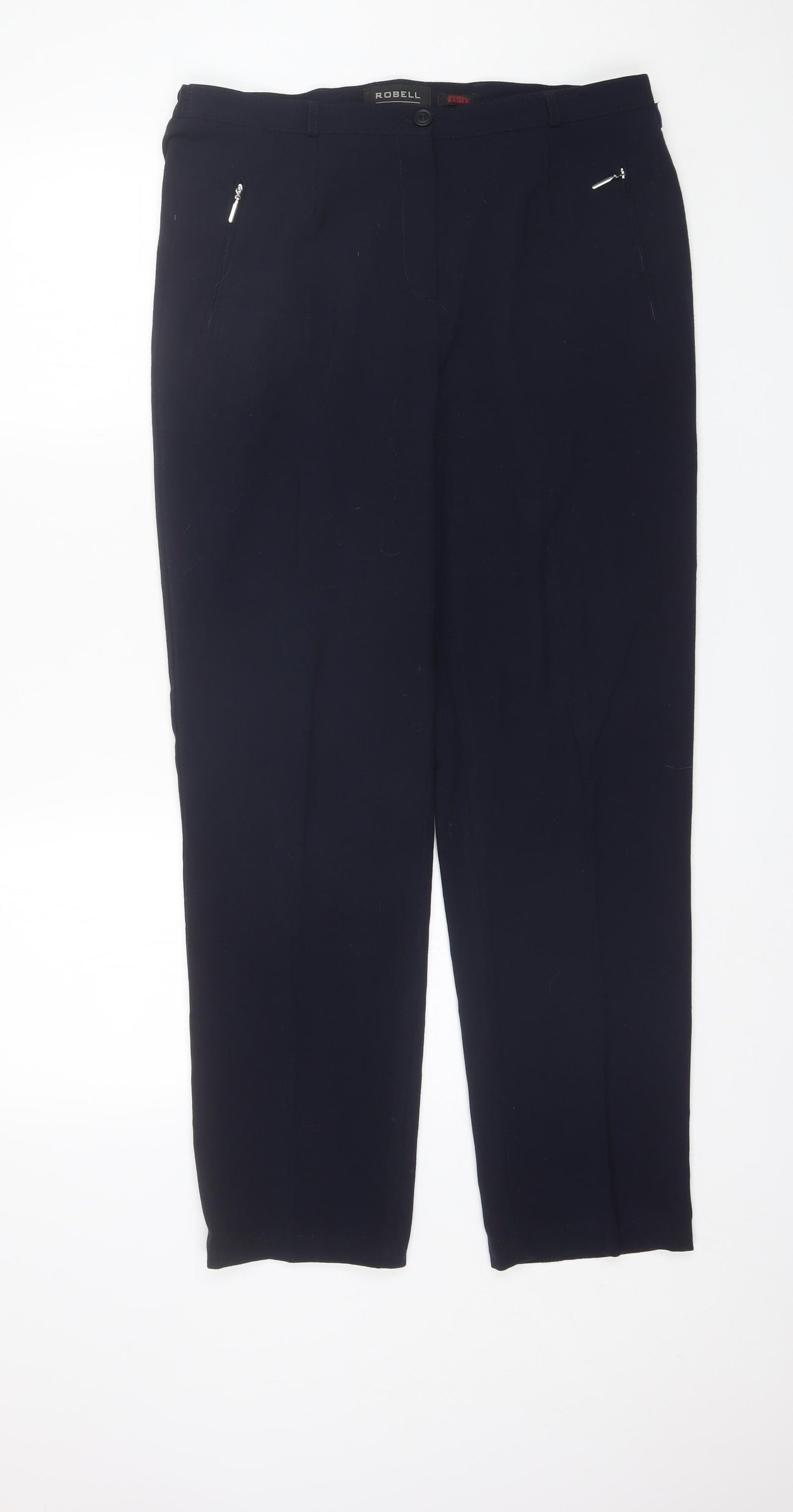 Robell Womens Blue  Polyester Trousers  Size 14 L29 in Regular