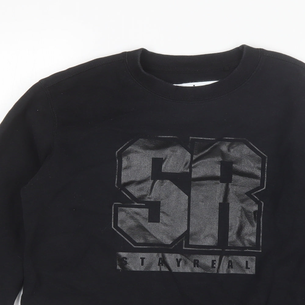 STAYREAL Mens Black Round Neck  Cotton Pullover Jumper Size S