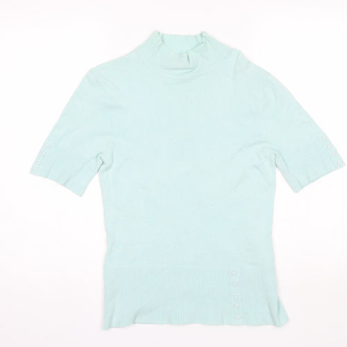Wallis Womens Blue  Viscose Basic Blouse Size 12 Mock Neck