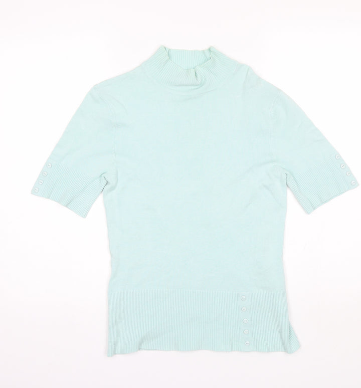 Wallis Womens Blue Viscose Basic Blouse Size 12 Mock Neck