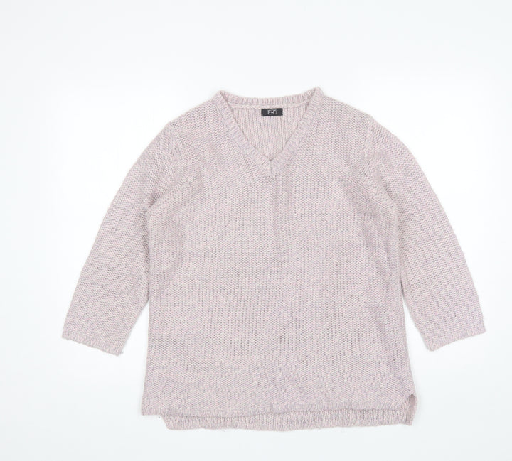 F&F Womens Purple V-Neck Acrylic Pullover Jumper Size 12