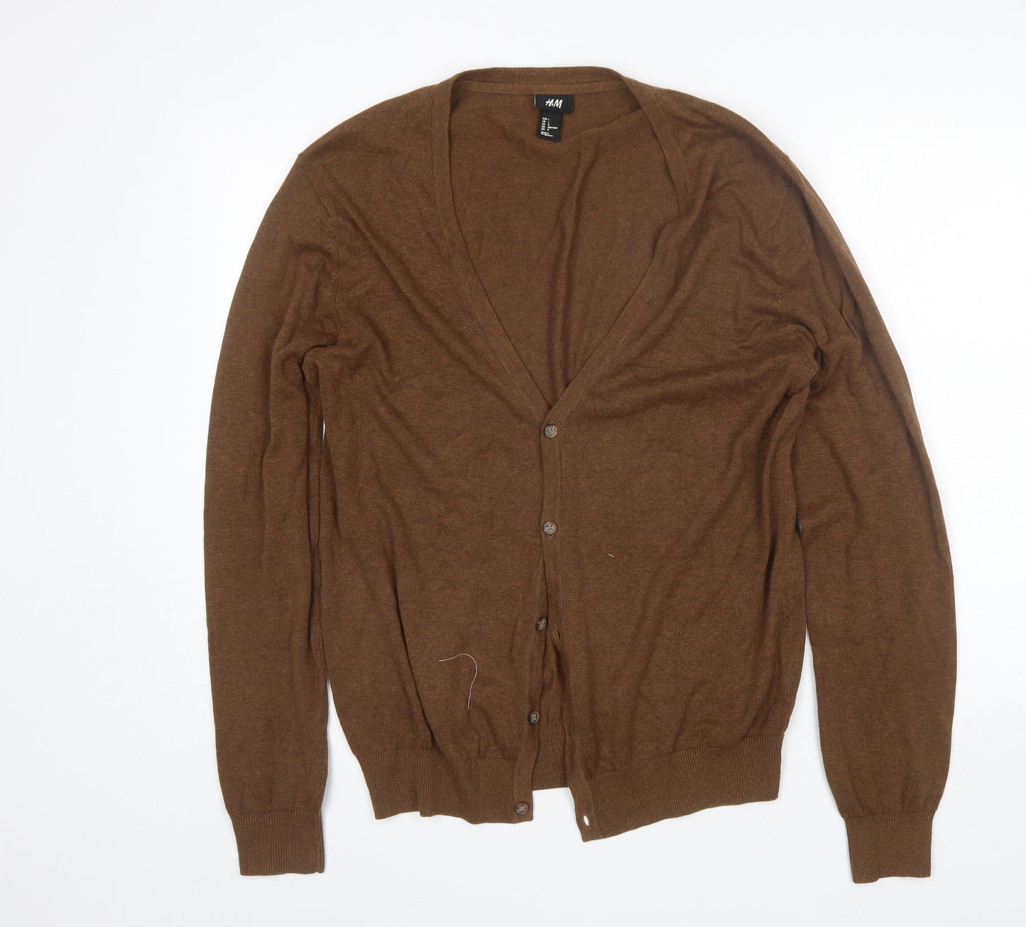 H&M Womens Brown V-Neck  Cotton Cardigan Jumper Size L