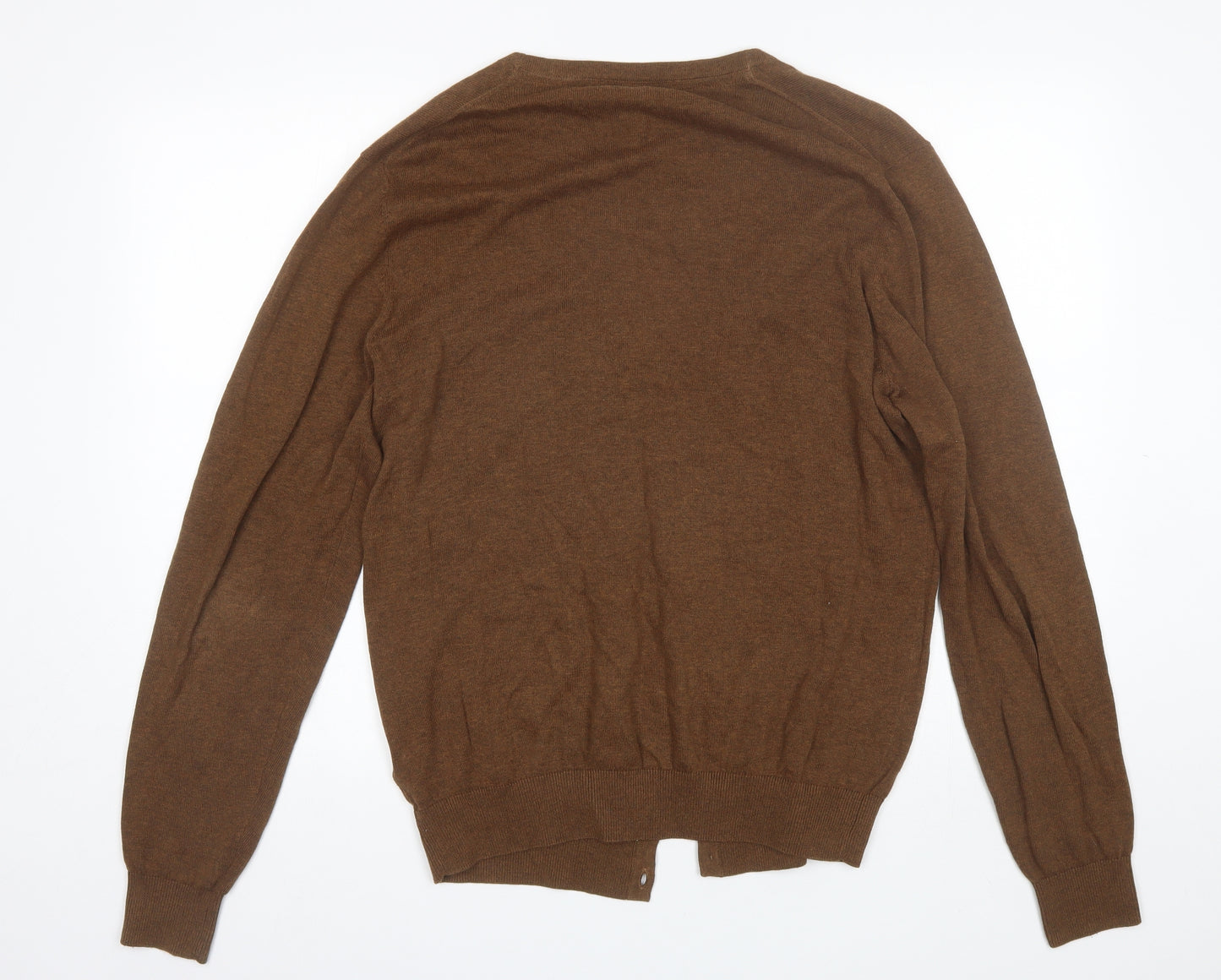 H&M Womens Brown V-Neck  Cotton Cardigan Jumper Size L