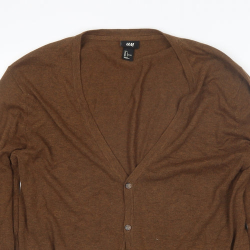 H&M Womens Brown V-Neck  Cotton Cardigan Jumper Size L