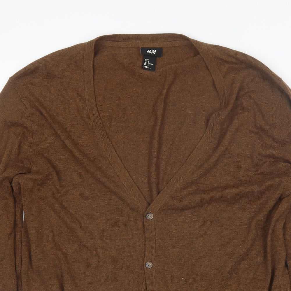 H&M Womens Brown V-Neck  Cotton Cardigan Jumper Size L