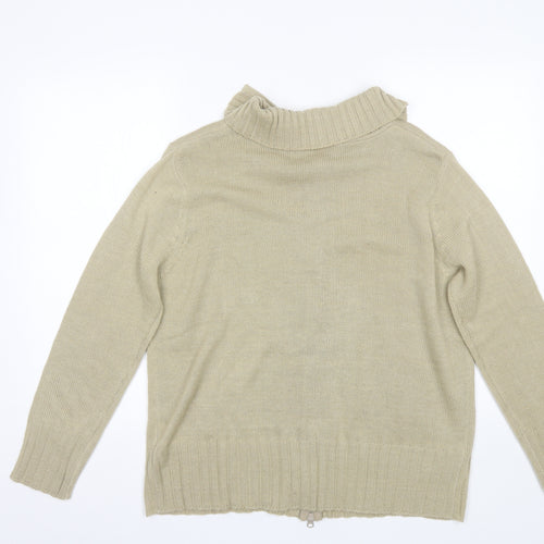 Nathalie Andersen Womens Beige Collared  Acrylic Full Zip Jumper Size L