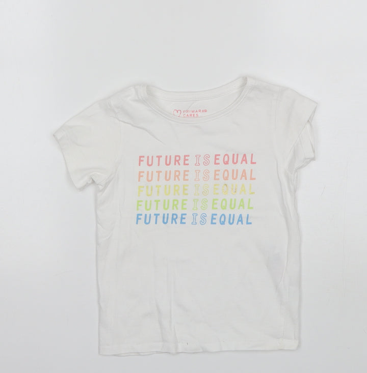 Primark Girls White Cotton Basic T-Shirt Size 4-5 Years Round Neck