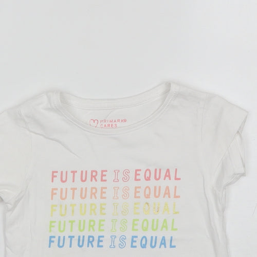 Primark Girls White  Cotton Basic T-Shirt Size 4-5 Years Round Neck