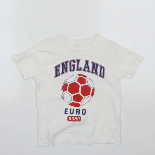 Primark Boys White  Cotton Basic T-Shirt Size 4-5 Years Round Neck