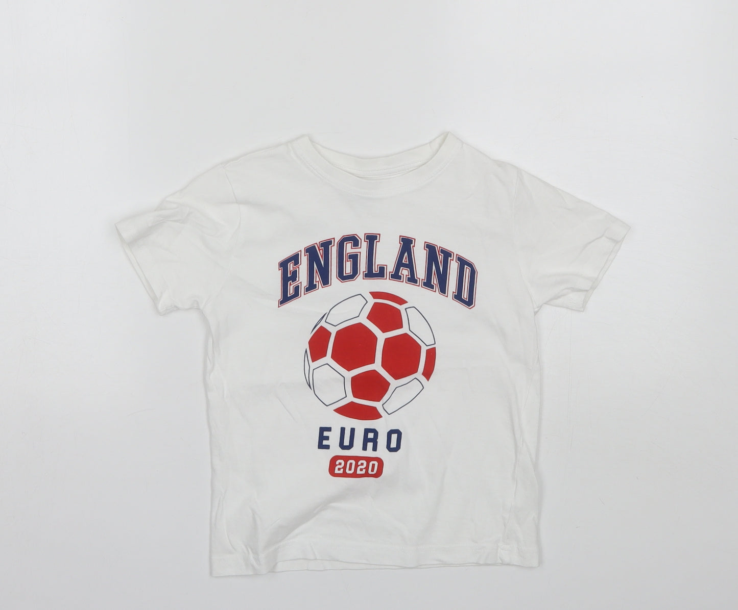 Primark Boys White  Cotton Basic T-Shirt Size 4-5 Years Round Neck