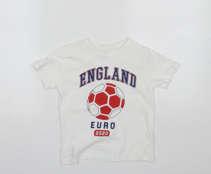 Primark Boys White  Cotton Basic T-Shirt Size 4-5 Years Round Neck