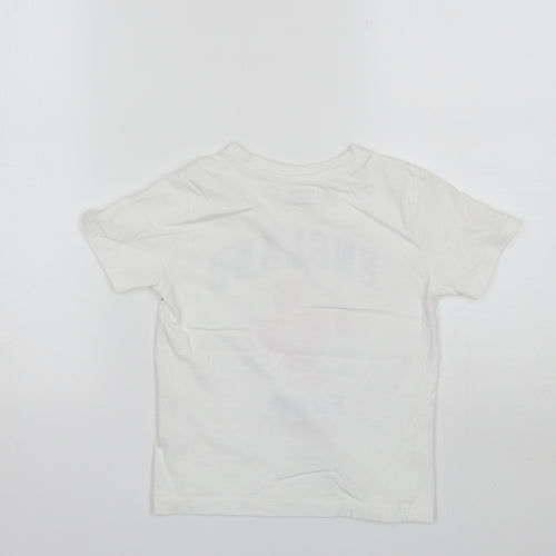 Primark Boys White  Cotton Basic T-Shirt Size 4-5 Years Round Neck