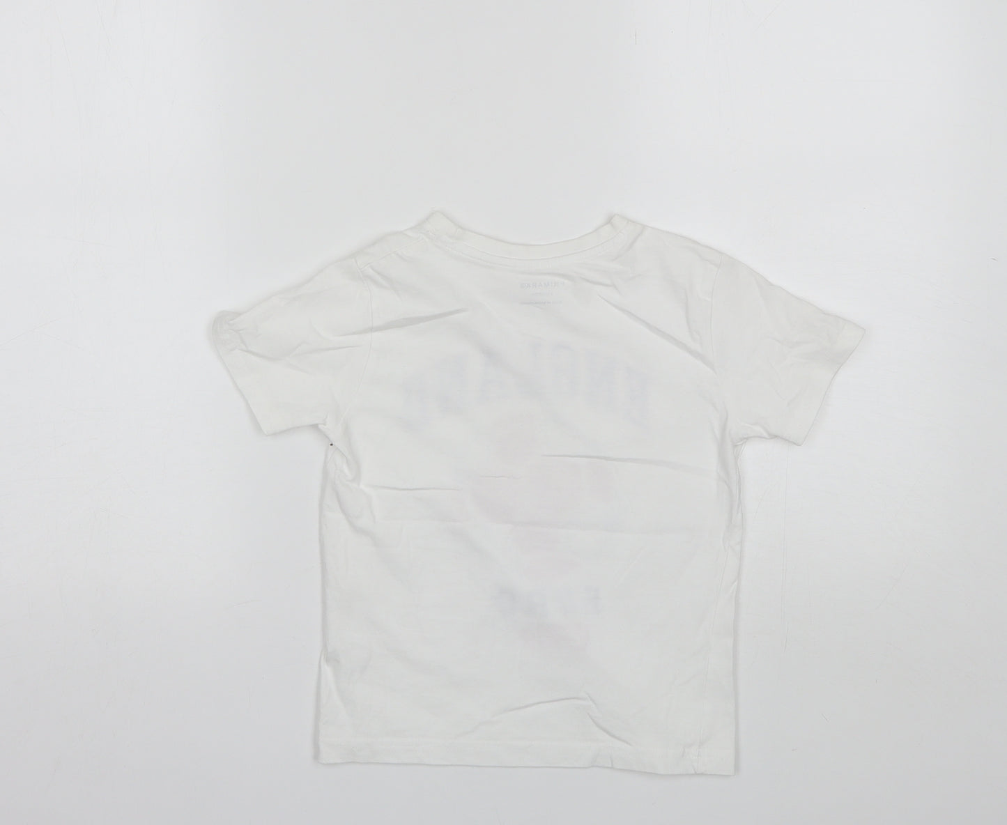 Primark Boys White  Cotton Basic T-Shirt Size 4-5 Years Round Neck