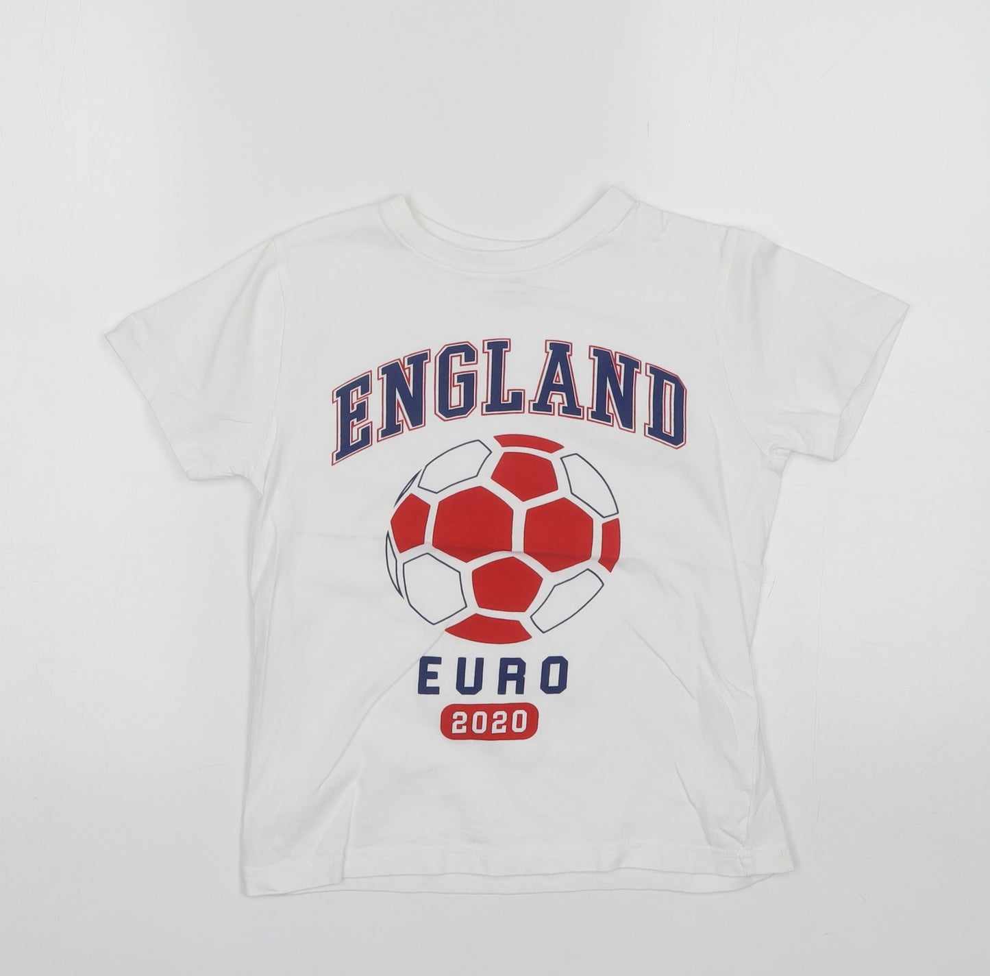 Primark Boys White  Cotton Basic T-Shirt Size 7-8 Years Round Neck