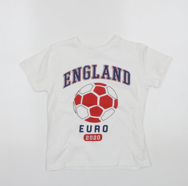Primark Boys White  Cotton Basic T-Shirt Size 7-8 Years Round Neck