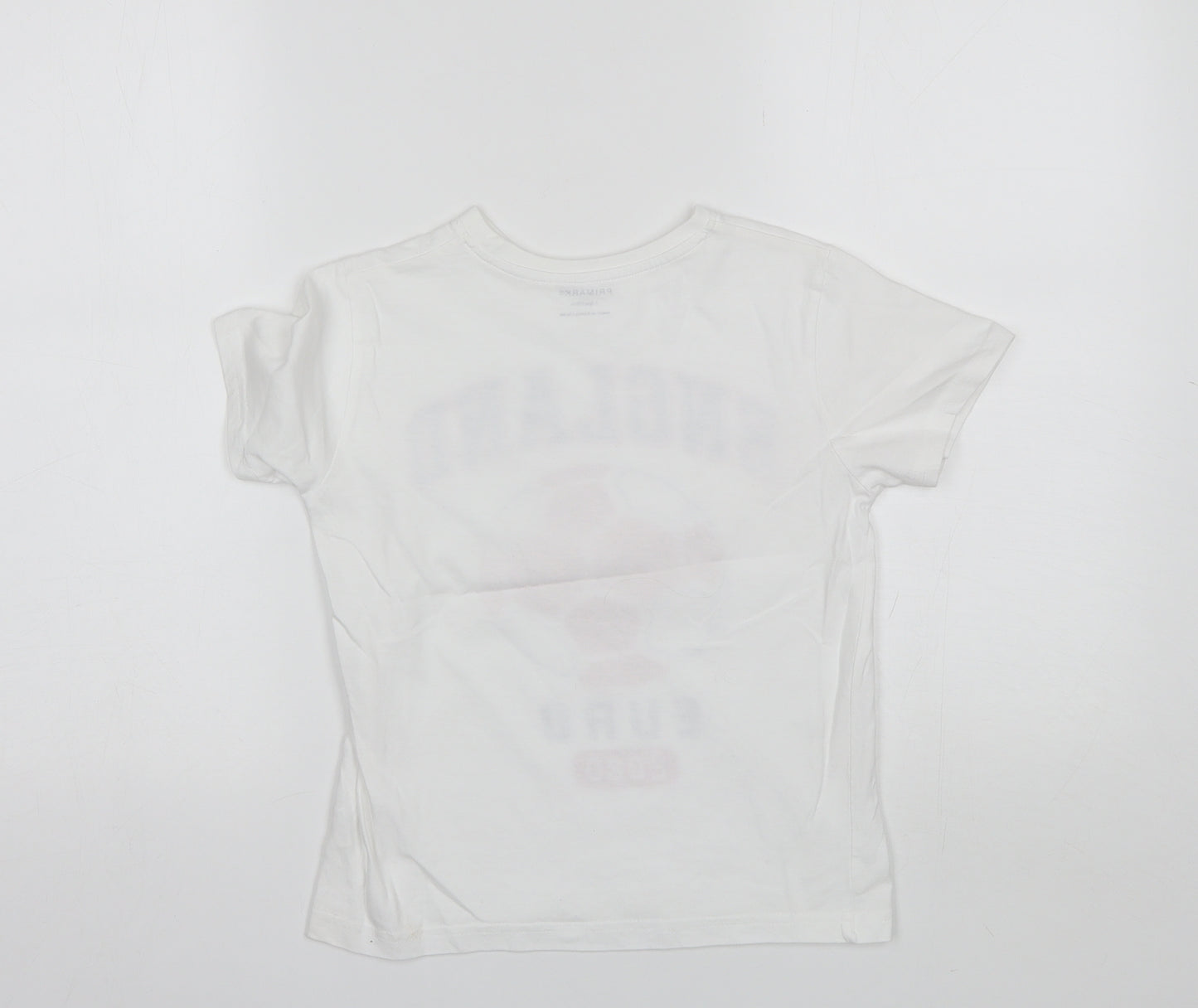 Primark Boys White  Cotton Basic T-Shirt Size 7-8 Years Round Neck