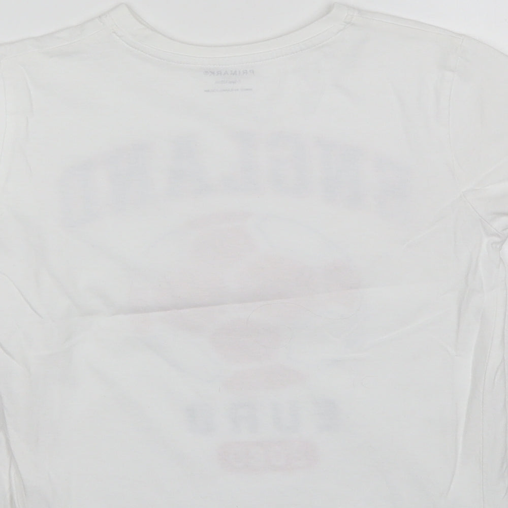 Primark Boys White  Cotton Basic T-Shirt Size 7-8 Years Round Neck
