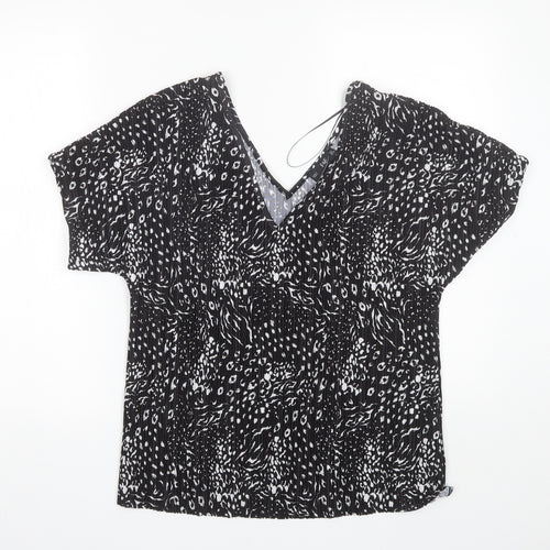F&F Womens Black Floral Polyester Basic Blouse Size 8 V-Neck