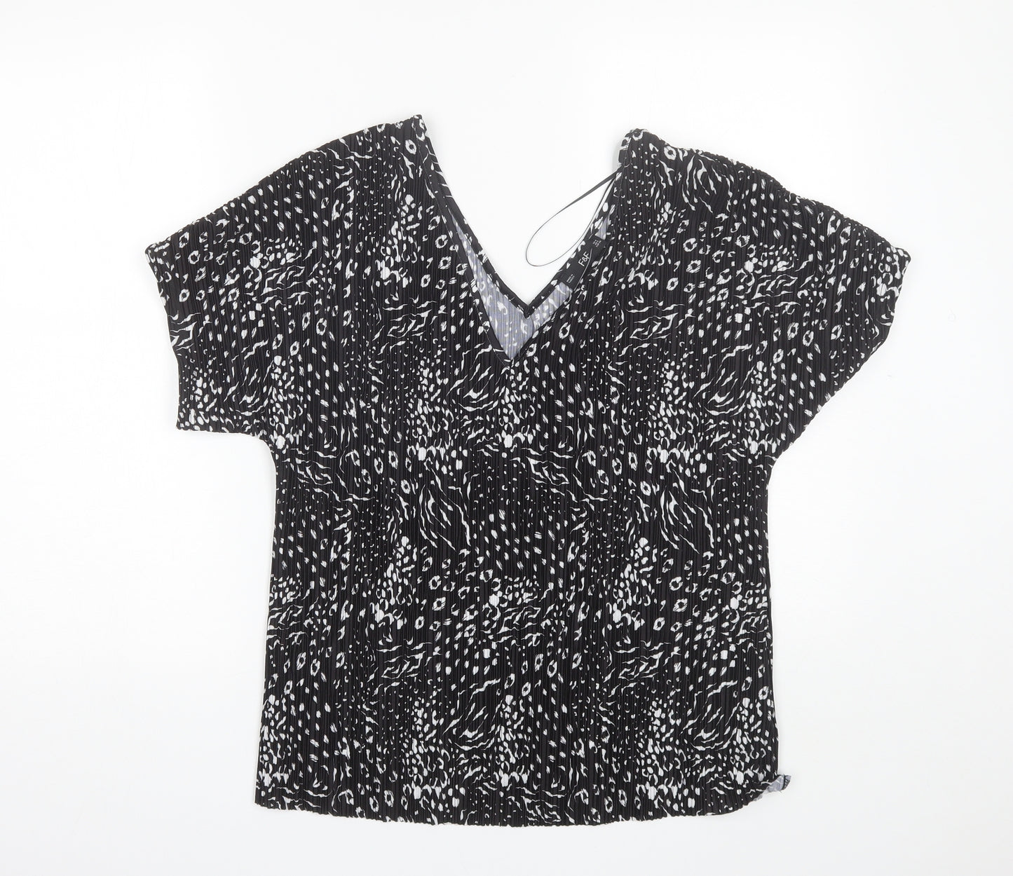 F&F Womens Black Floral Polyester Basic Blouse Size 8 V-Neck