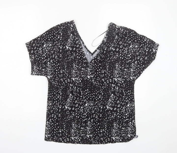 F&F Womens Black Floral Polyester Basic Blouse Size 8 V-Neck