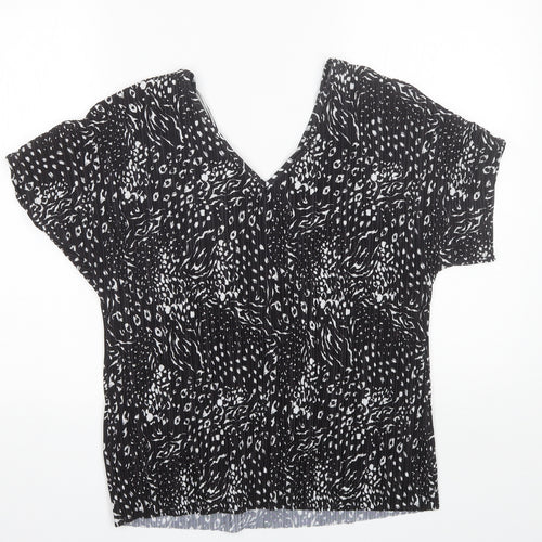 F&F Womens Black Floral Polyester Basic Blouse Size 8 V-Neck