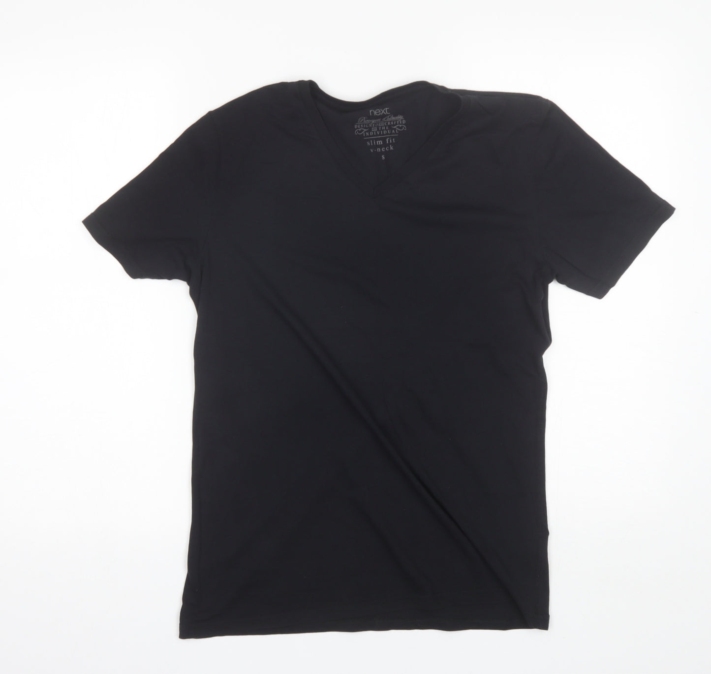 NEXT Mens Black  Cotton  T-Shirt Size S V-Neck