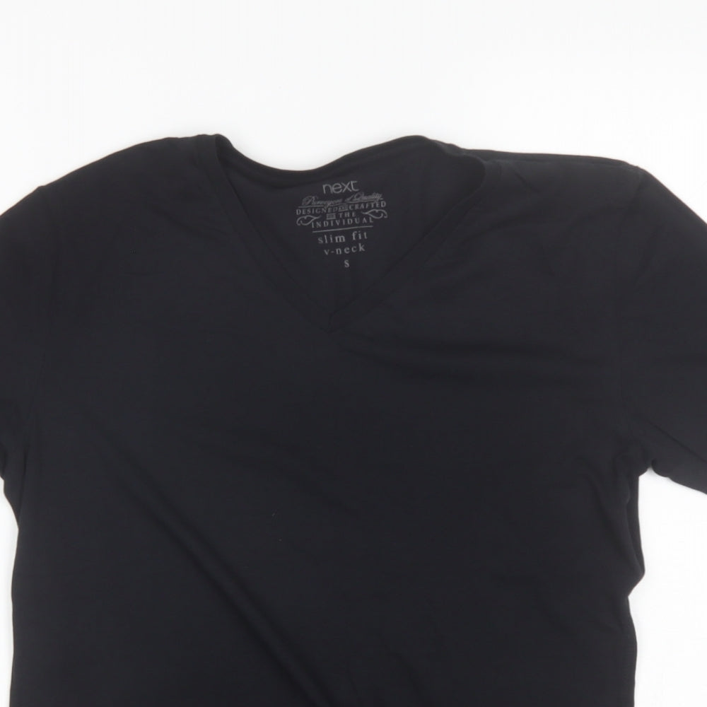 NEXT Mens Black  Cotton  T-Shirt Size S V-Neck