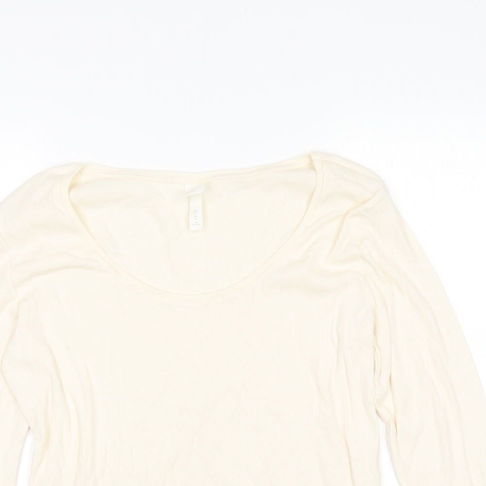 H&M Womens Ivory  Cotton Basic T-Shirt Size XL Round Neck