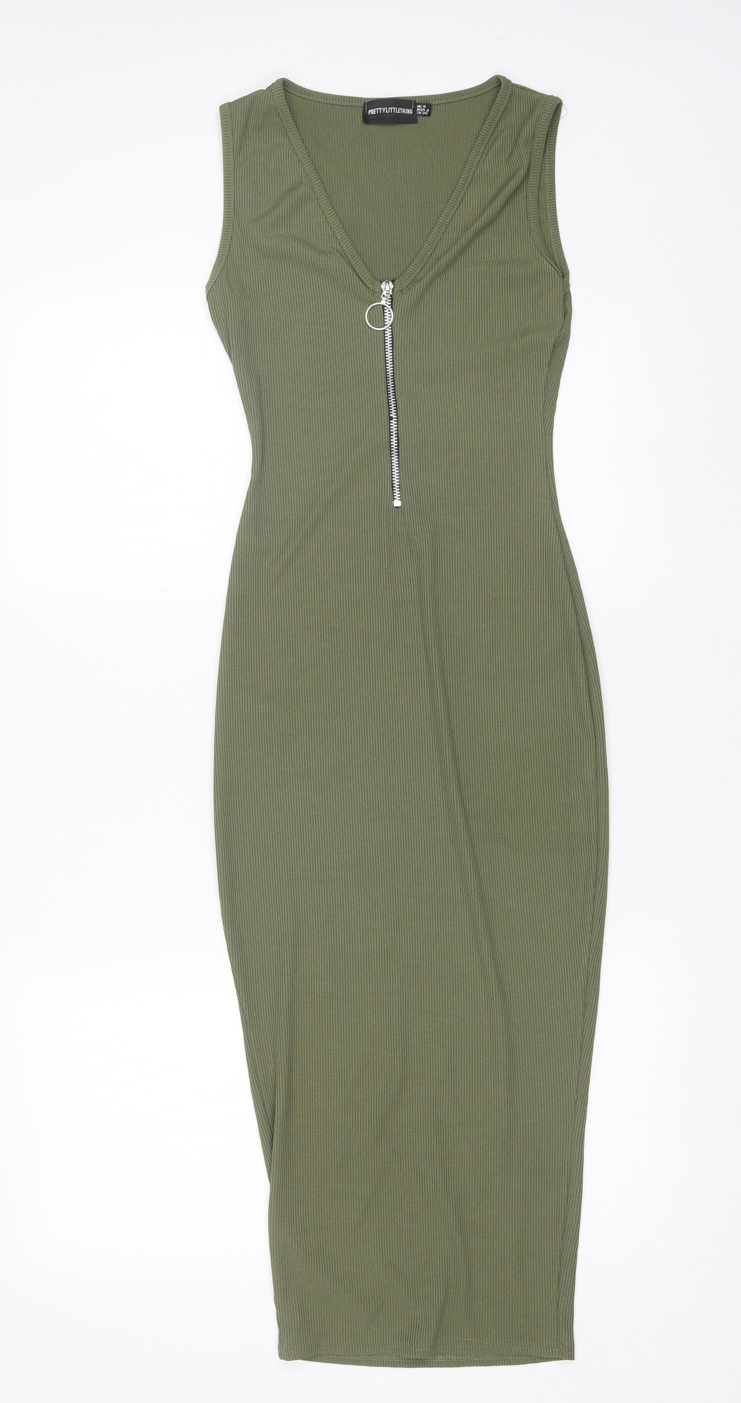 PRETTYLITTLETHING Womens Green  Polyester Bodycon  Size 8  V-Neck