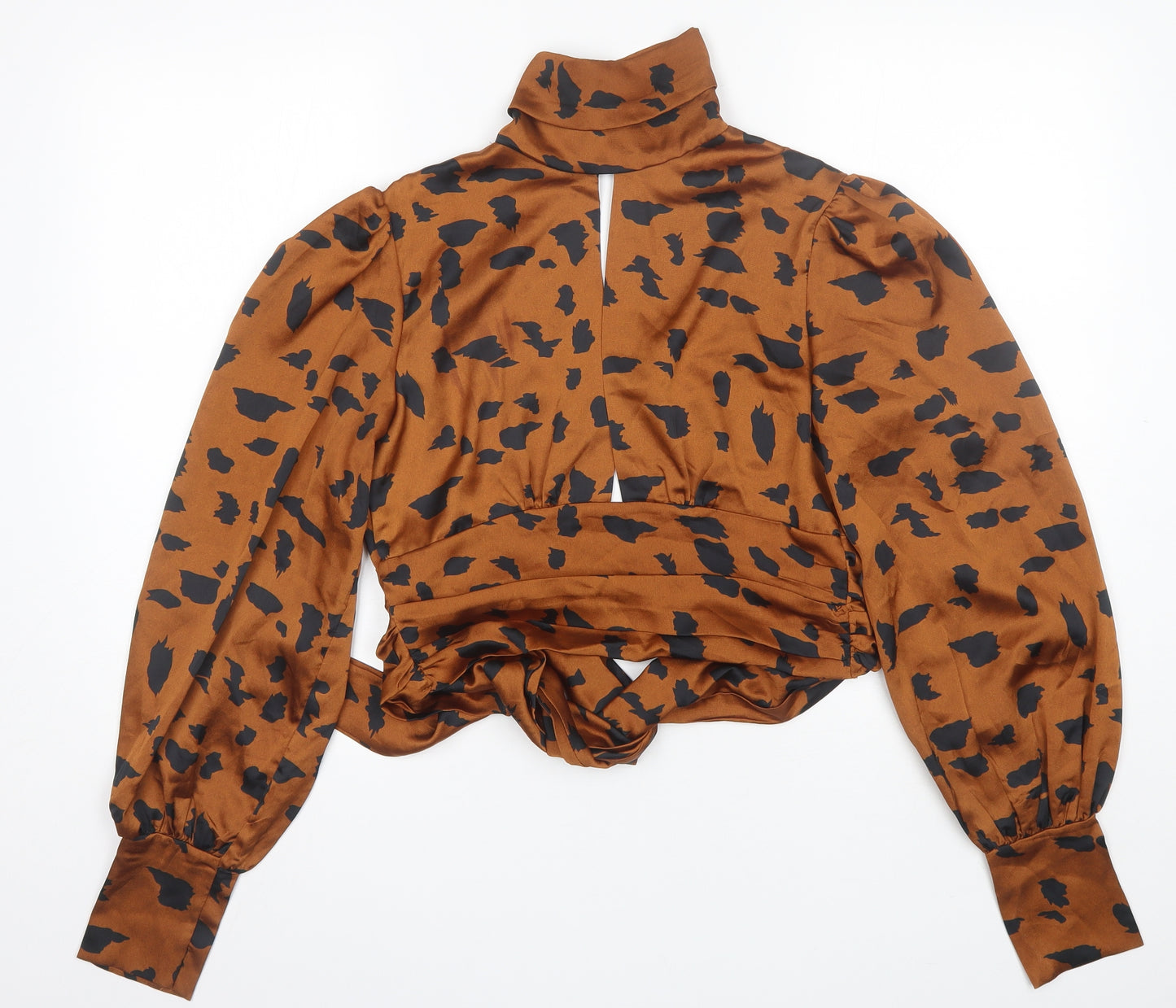 CBR Womens Brown Animal Print Polyester Basic Blouse Size S Mock Neck
