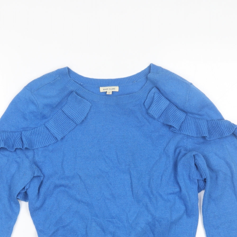 River Island Womens Blue Round Neck  Acrylic Pullover Jumper Size 6