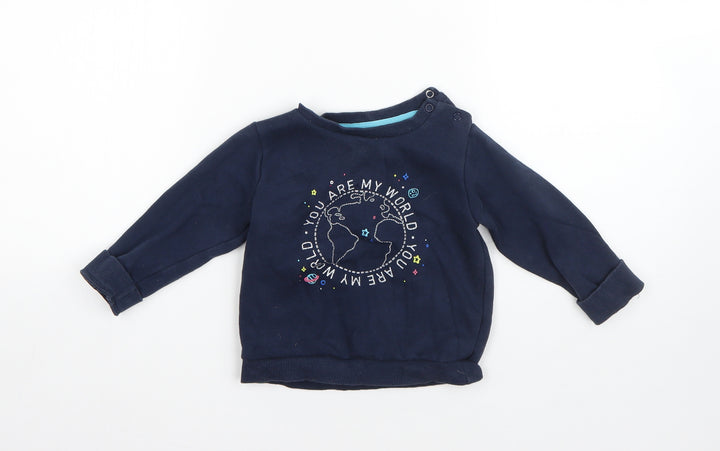 F&F Boys Blue Cotton Pullover Jumper Size 12-18 Months