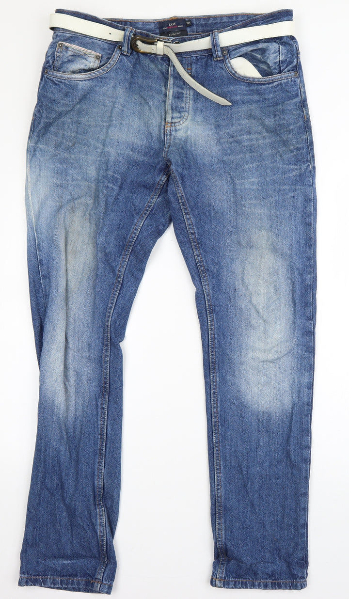 Easy Womens Blue Cotton Straight Jeans Size 32 in L30 in Regular