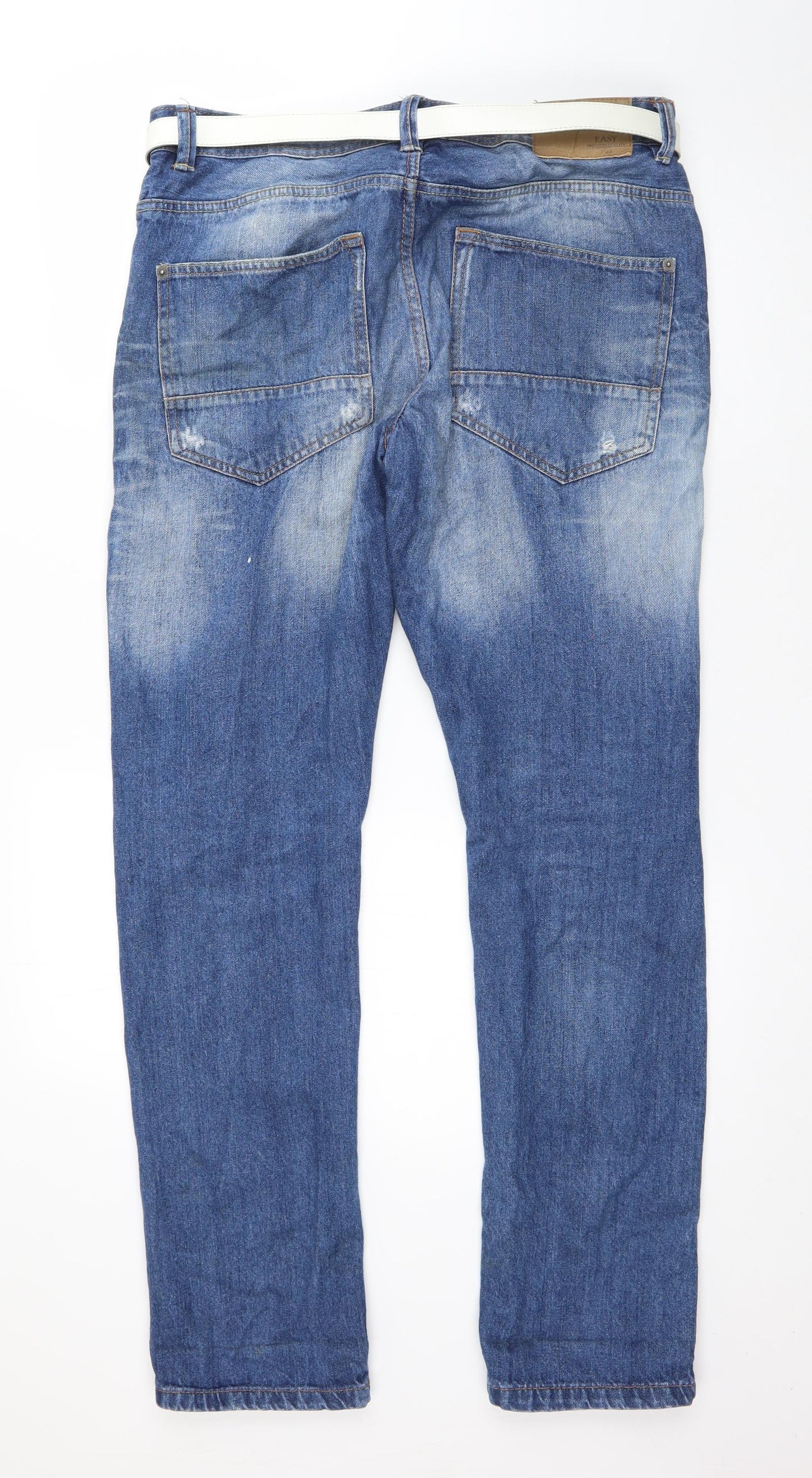 Easy Womens Blue  Cotton Straight Jeans Size 32 in L30 in Regular