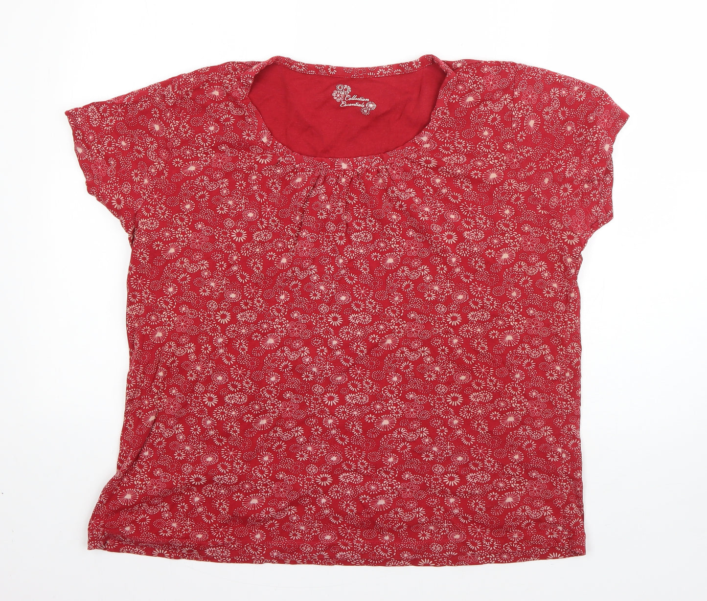 Debenhams Womens Red Floral Cotton Basic T-Shirt Size 18 Round Neck